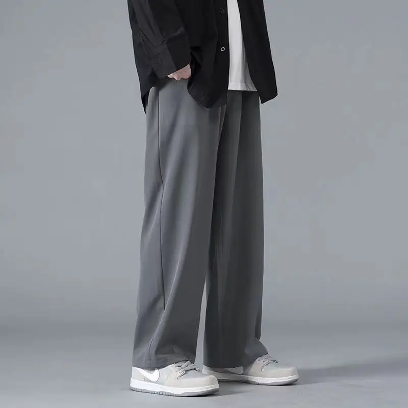 

2024 Spring New Solid Color Straight Pants Man Elastic Waist Loose Casual Harajuku Trousers Japanese Style Thin Style Clothes