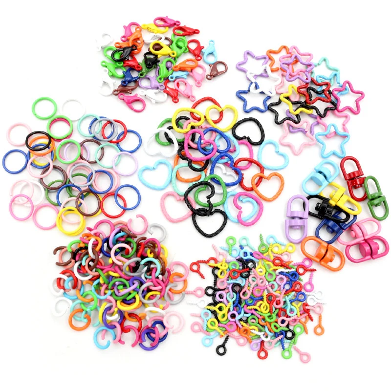 DIY Jewelry Making Accessories Colorful Mixed Alloy Split Jump Rings Lobster Clasp Eyelets Screw Pins Keychain