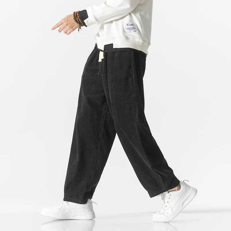 Spring Men's Solid Color Fleece Corduroy Pants Fashion Oversized Harem Sweatpants Men Casual Joggers Pants