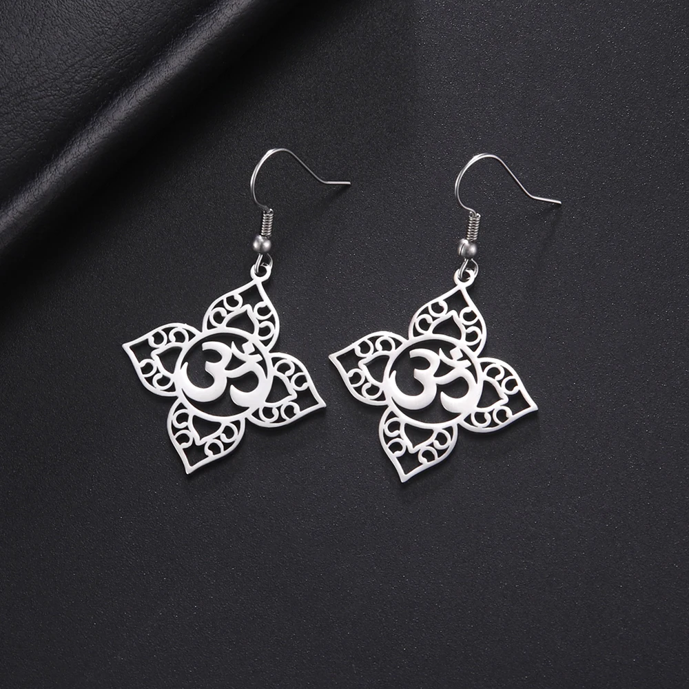 Dawapara Yoga Lotus OM Symbol Ohrhänger für Frauen Aum Ohm Spirituelles Amulett Chakra Anhänger Edelstahl Schmuck – Detail 7