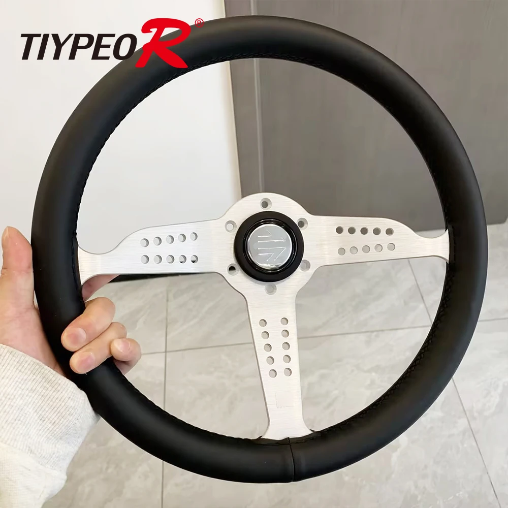 

JDM Universal Racing Grand Prix Momo Steering Wheel Silver Bracket Black Leather Steering Wheel Volantes