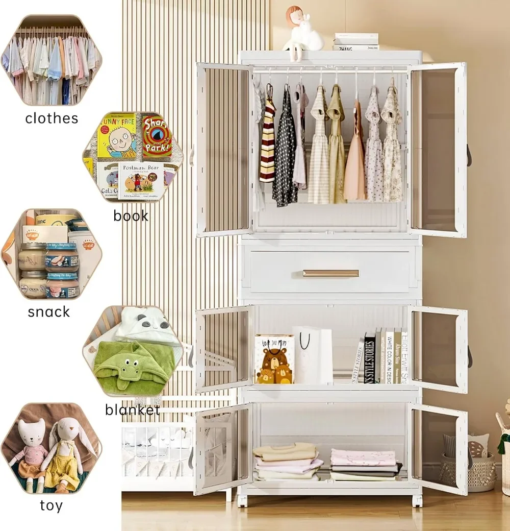 Large Portable Kids Closet Children's Armoire Adults Clothes Wardrobe Closet with Drawers and Doors, Collapsible Baby Costume 6