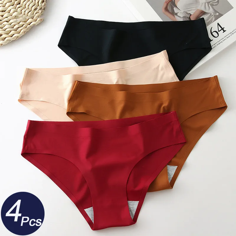 

4Pcs/Lots Seamless Women's Sports Panties Underwear Female Ice Silk Briefs Mid Waist Lady Lingerie Sexy Breathable Panty