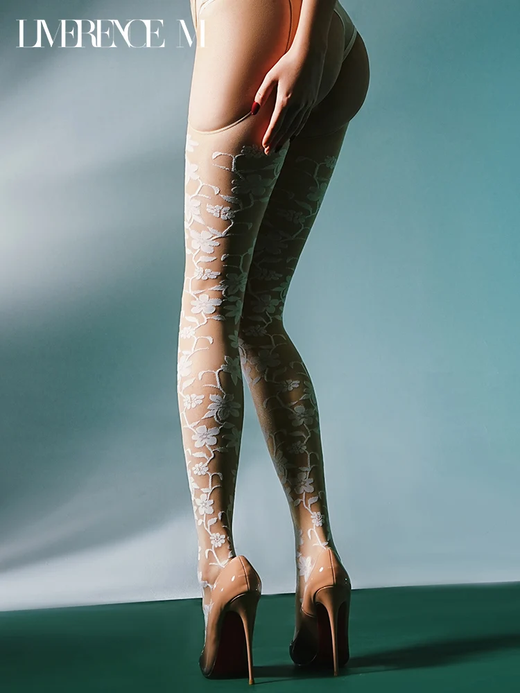 15D Black Lace Hollow Out See Through Sexy Sheer Tights Female Pantyhose Party Club Stockings Socks