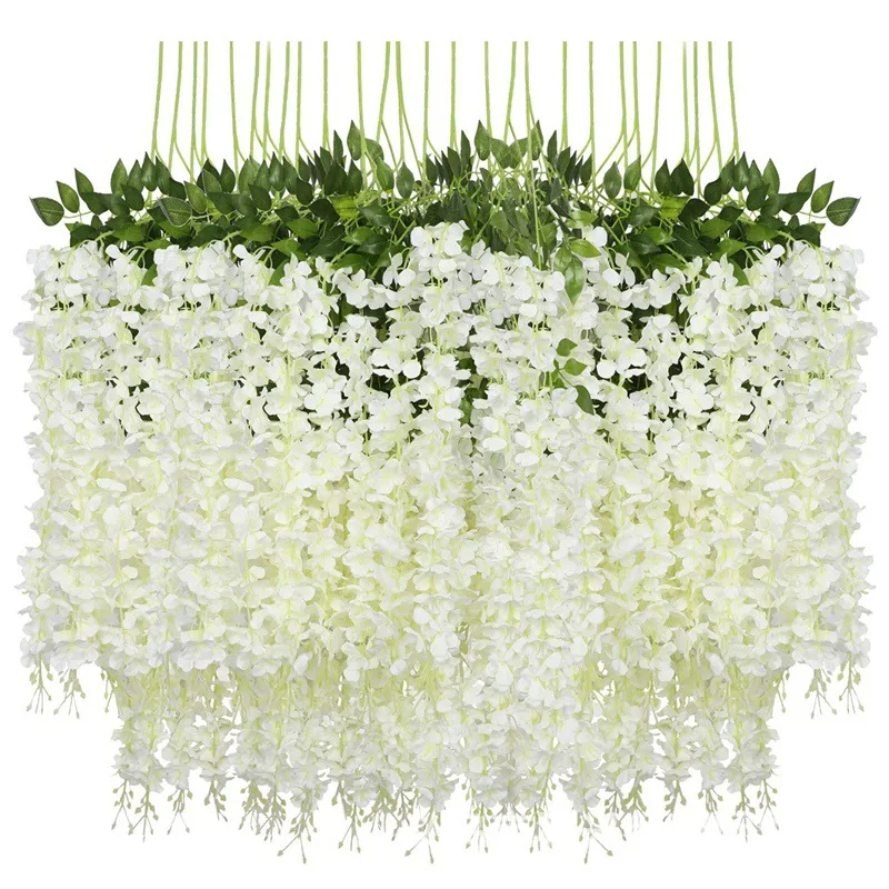 

12Pcs Artificial Wisteria Flower Vine Romantic Wedding Garland Arch Decor Home Garden Wall Hanging Hotel Party Backdrop Rattans