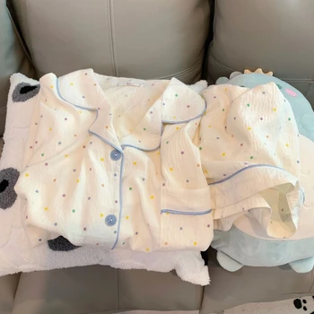 Print Polka Dot Women Pajamas Sleepwear Cotton Pajama Set Top and Shorts 2 Piece Set Casual Comfortable Home Suit Outfits Sweet 4