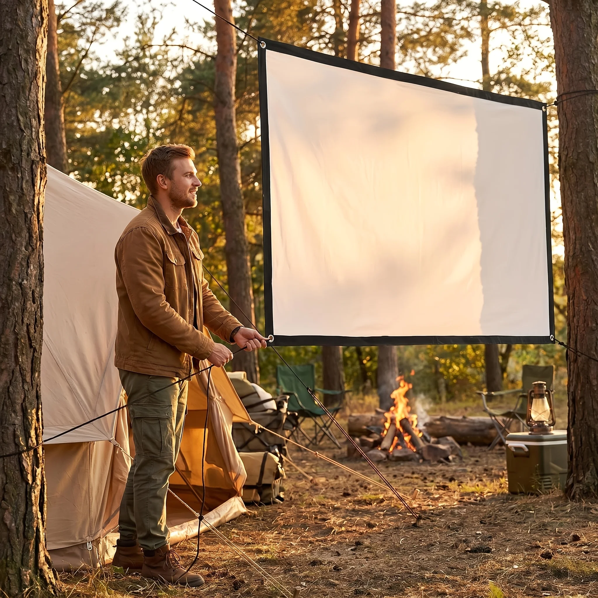 Schermo di Proiezione Portatile e Pieghevole 16:9 in Tessuto Anti-Piega per Home Theater, Ufficio, Campeggio all'Aperto
