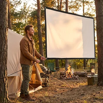 Schermo di Proiezione Portatile e Pieghevole 16:9 in Tessuto Anti-Piega per Home Theater, Ufficio, Campeggio all'Aperto