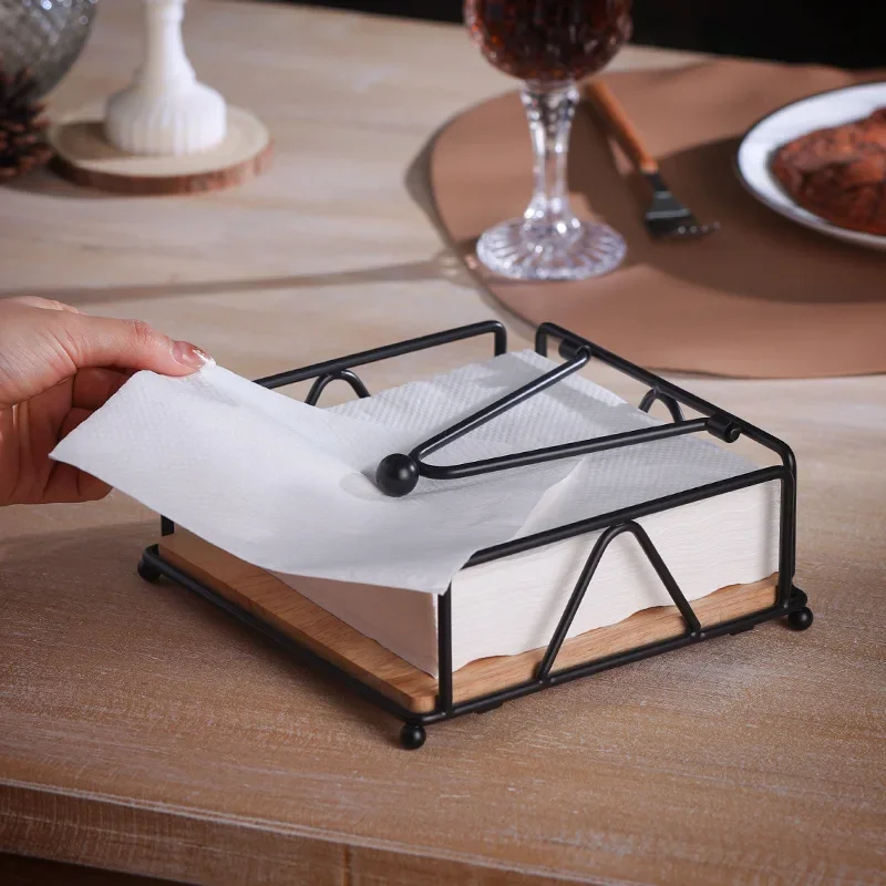 Flat Napkin Holder Metal Kitchen Napkin Holder With Weighted Tension Arm Rustic Tissue Paper Dispenser For Countertop Table Napkin Dispenser
