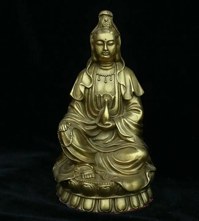 Buddismo Folk Cinese Bronzo Ottone Kwan-Yin Guan Yin Boddhisattva Dea Statua