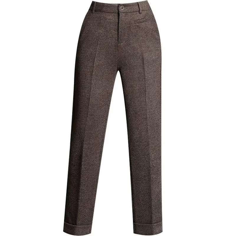 Autumn Winter Woolden Blend Harem Pants Women Solid Colors High Waist Ankle-Length Pants Lady Office Thick Loose Suit Pantalones
