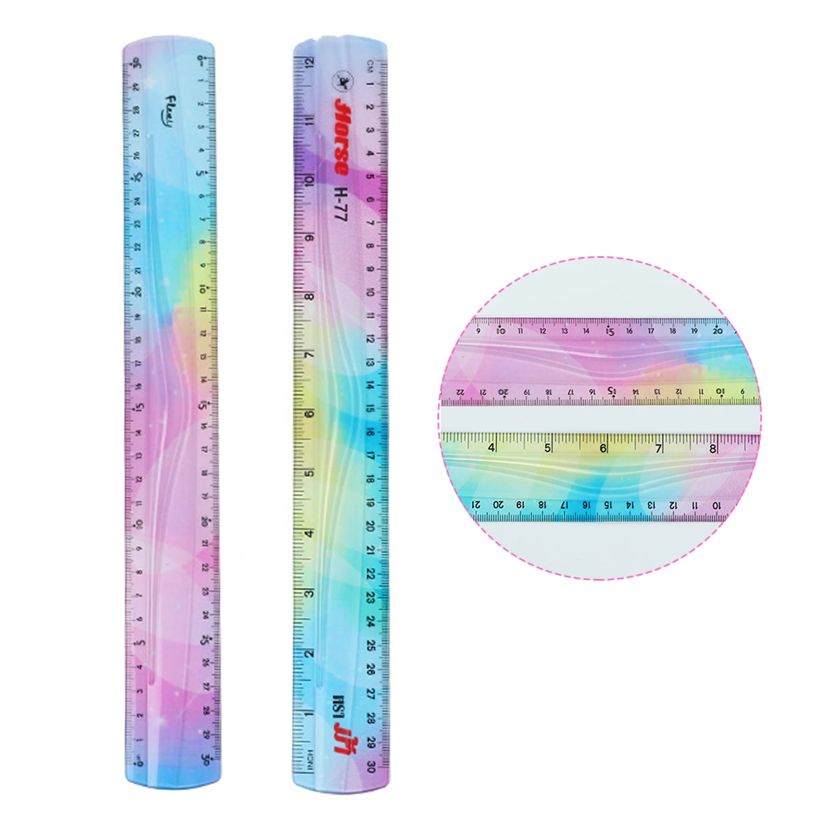 

2pcs 30cm Drafting Supplies Inch Metric School Plastic Colourful Classroom Flexible Ruler Children Adults Bendable Soft Flat