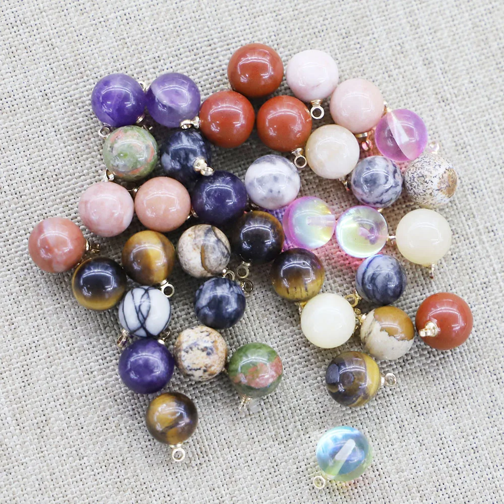 

10MM Natural Stone Multicolor Ball Shape Gold Necklaces Pendants Charms Fashion Jewelry Earring Bracelet Making Wholesale 30Pcs