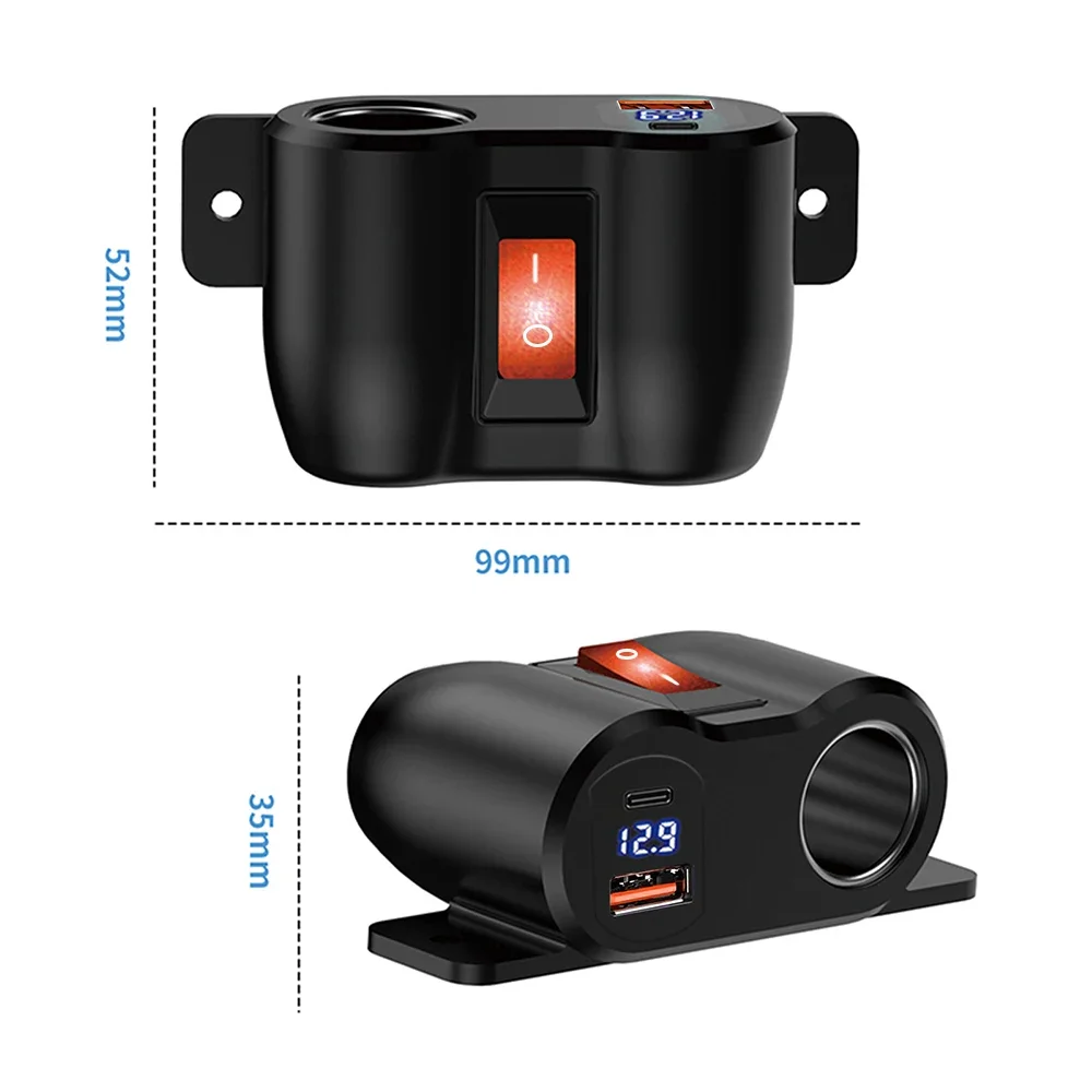 12V 차량용 충전기 전원 어댑터 QC3.0 & PD3.0 아울렛 시가 라이터 소켓 스플리터 LED 볼트미터 포함 RV 해양 보트용