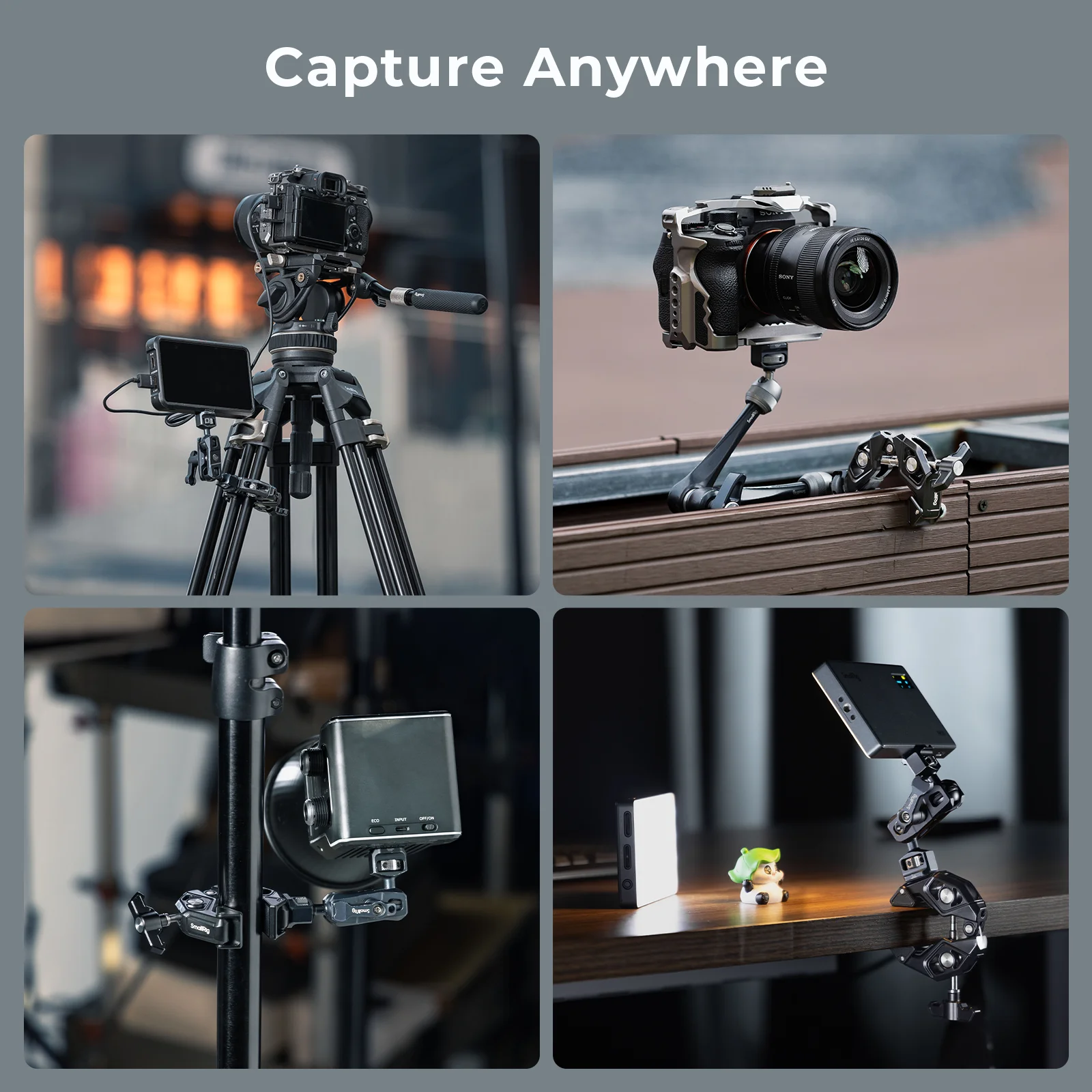 Gopro/액션 카메라 모니터용 1/4-20 나사산 구멍 및 1/4-20 위치 구멍이 있는 SmallRig 알루미늄 게 모양 클램프 -5319