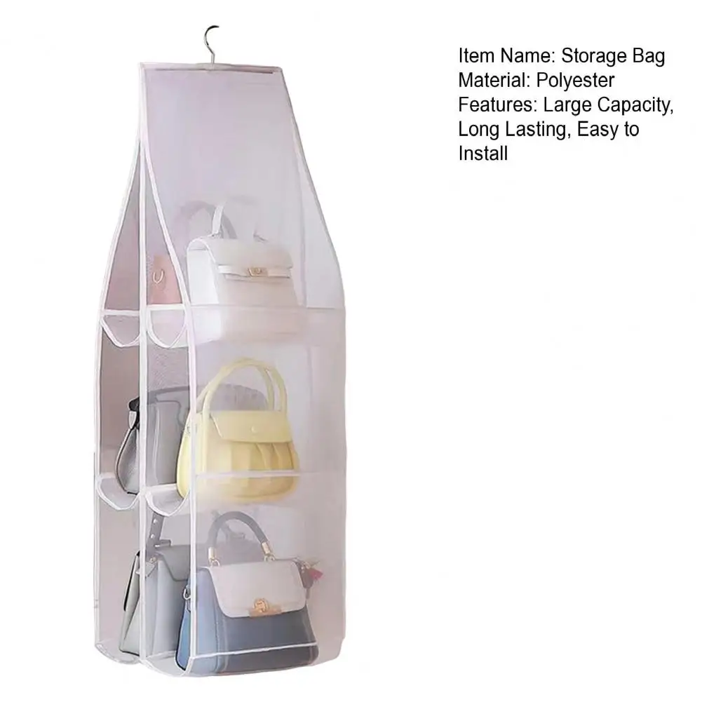 90/110cm Storage Bag Large Capacity Multiple Compartments Dust-proof Transparent Multi-Layer Design Closet Handbag Organizer