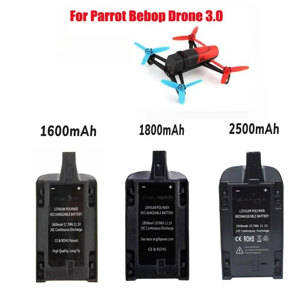 Vue de dessus de la batterie Lipo 11.1V 1600/1800/2500mAh pour Parrot Bebop Drone 3.0