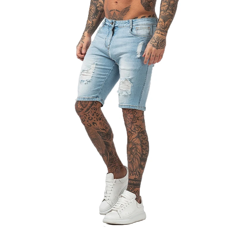 GINGTTO Denim Shorts Men Summer Boardshorts Brand Classic Short Jeans Skinny Fit Cotton Comfy Stretchy Fabric Hot Sale dk40