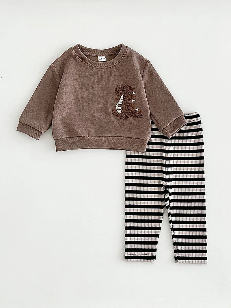 Autumn Baby Clothes Set Cotton Dinosaur Hoodie Trousers
