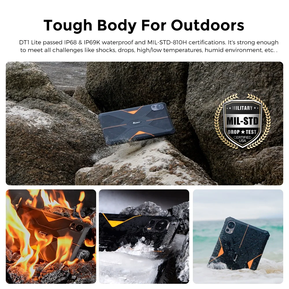 Fossibot DT1 Lite, Rugged Tablet,Android 13,10.4'' 2K-Large Screen, 4GB RAM 64GB RAM, 11000mAh Battery,Four Hi-Res Speakers Pad 6
