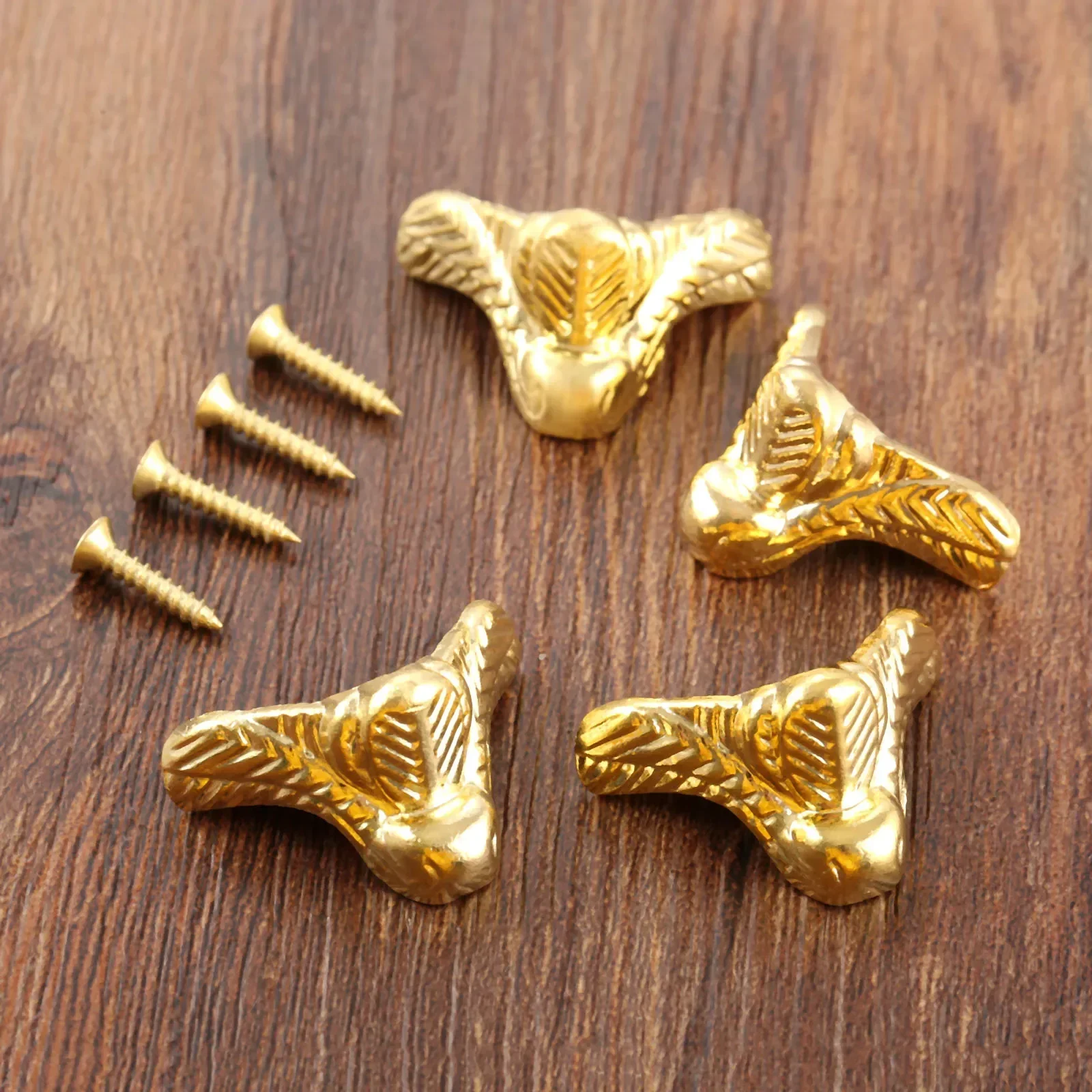 4Pc 29x17mm Corner Jewelry Wood Box Feet Leg Corner Protector Guard Metal Crafts Decorative Bracket Furniture Hardware Gold