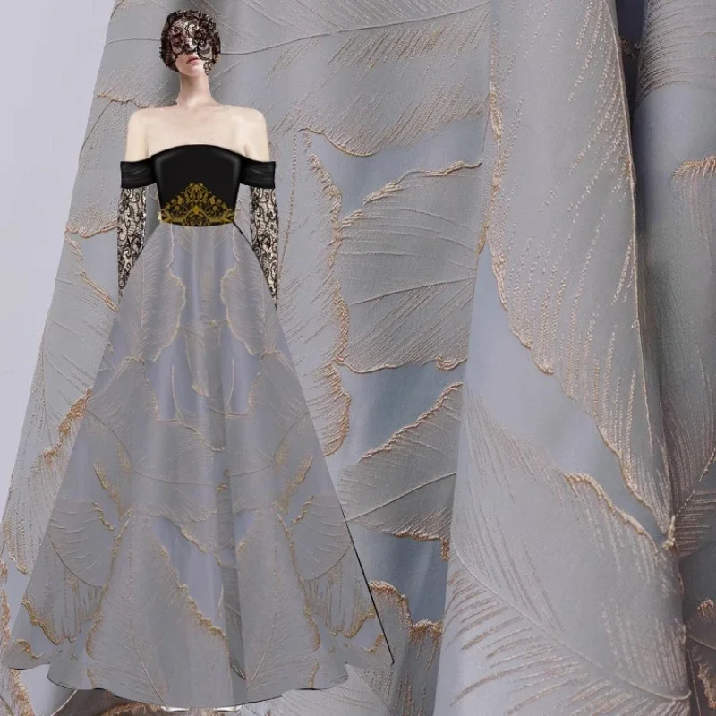 

Jacquard Fabric Embossed Gold Silk Leaf Texture Fashion Dress Design Fabric Wholesale Cloth for Diy Sewing By Meters Material