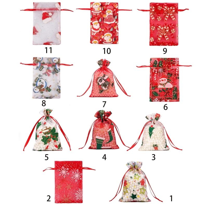 

10pcs Christmas Organza Bags Candy Gift Sheer Bag Jewellery Wedding Party Xmas