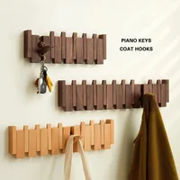 Wood Coat Racks Wall Mounted Keys Hats Organizer Entry Door Porch Hanging Coat Rack Piano Keys Shaped Clothes Hooks Home Decor 1