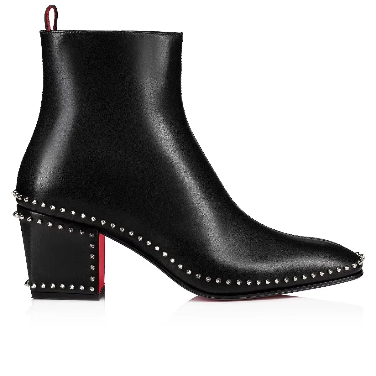 Black High-Heeled Men's Boots Genuine Leather Rivet Decor Zipper Boots Retro Style Ankle Short Boots High-Top Winter Male Shoes