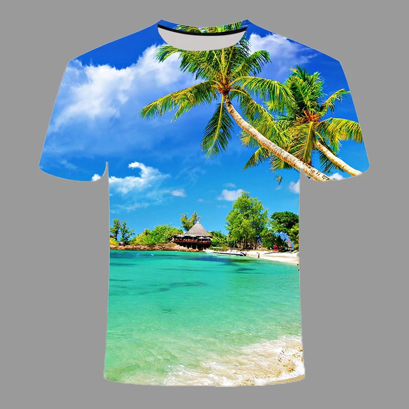 

Новейшая Пляжная футболка морской пейзаж с 3d принтом для женщин и мужчин, Повседневная модная футболка