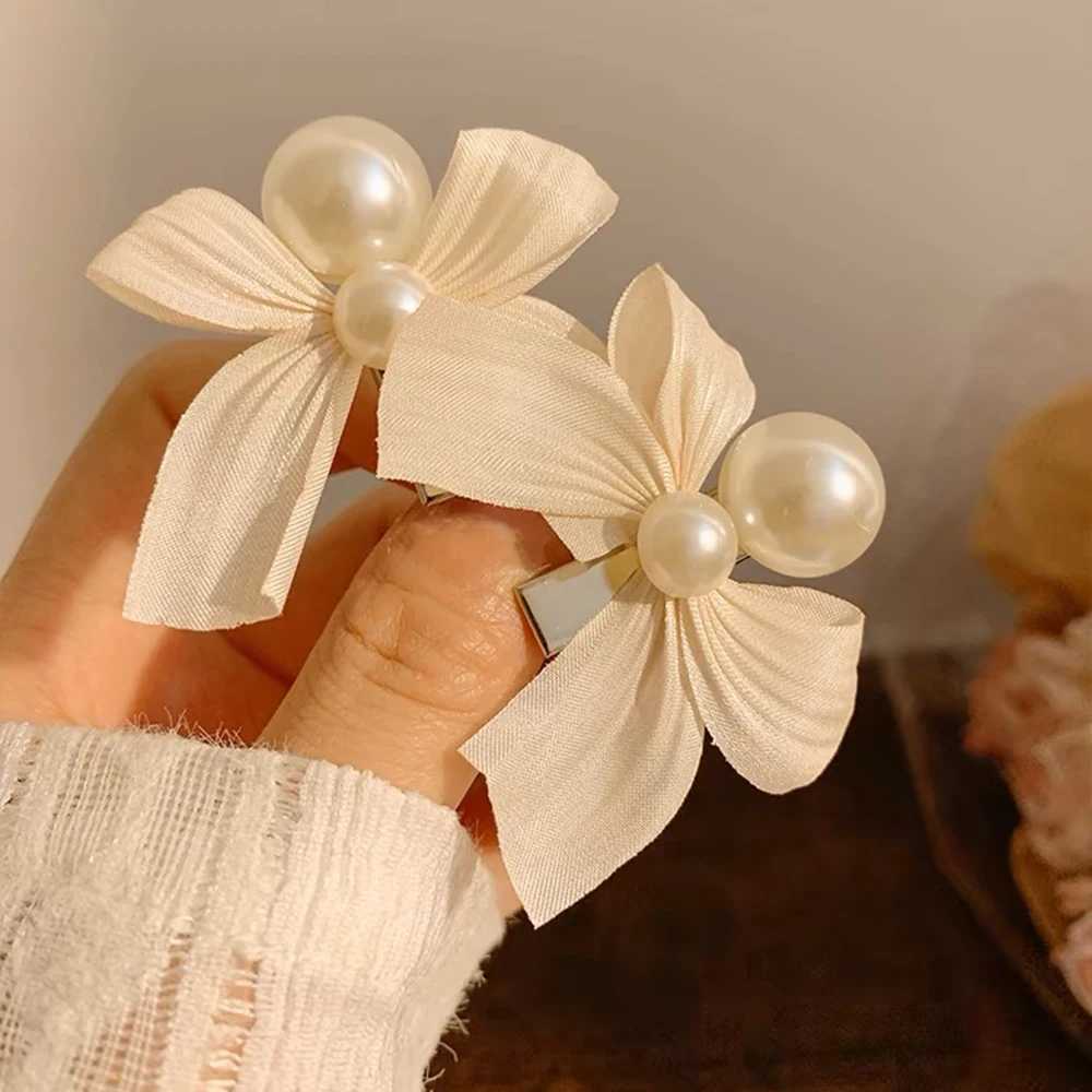 Summer Korean Hair Clip Girls Simple Bow Pearl Sweet Hairpin Bangs Clip Barrette Headwear For Women Fashion Hair Accessories