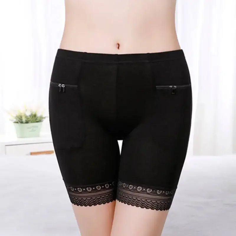 New Spring Summer Double-open Zipper Large Pocket Safety Pants Women's Anti-exposure Quarter Safety Briefs Breathable Base Pants