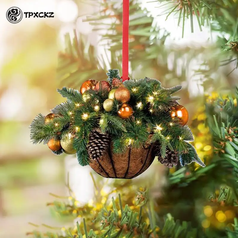 

Деревянная Рождественская Цветочная корзина, подвеска из искусственной сосны, 2023, рождественские украшения для дома, Рождество, Новый год