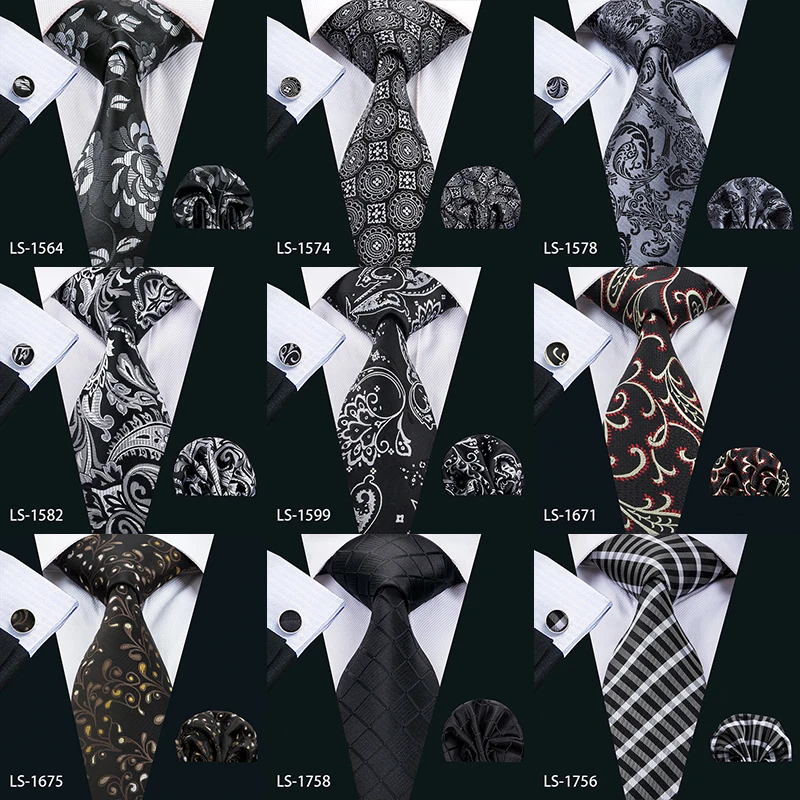 Mens Tie 100% Silk Hanky Cufflinks Necktie For Men Formal Business Wedding Party LS-823
