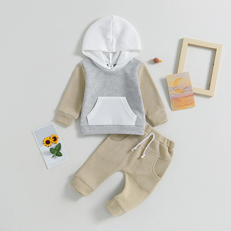 

Infant Baby Clothing Girl Boy Outfits Newborn Contrast Color Long Sleeve Hood Sweatshirt Tops Pants Set Fall Winter Clothes