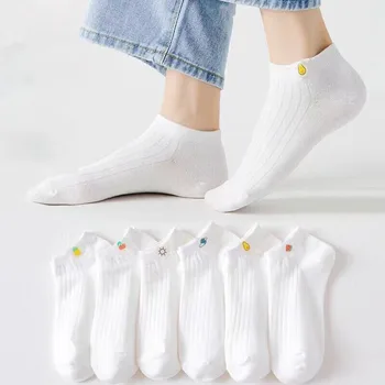 6 Pairs/Pack Ankle Socks Women 100% Cotton Invisible Sweat-absorbing Girls Low Tube Boat Socks EU 36-40 white socks