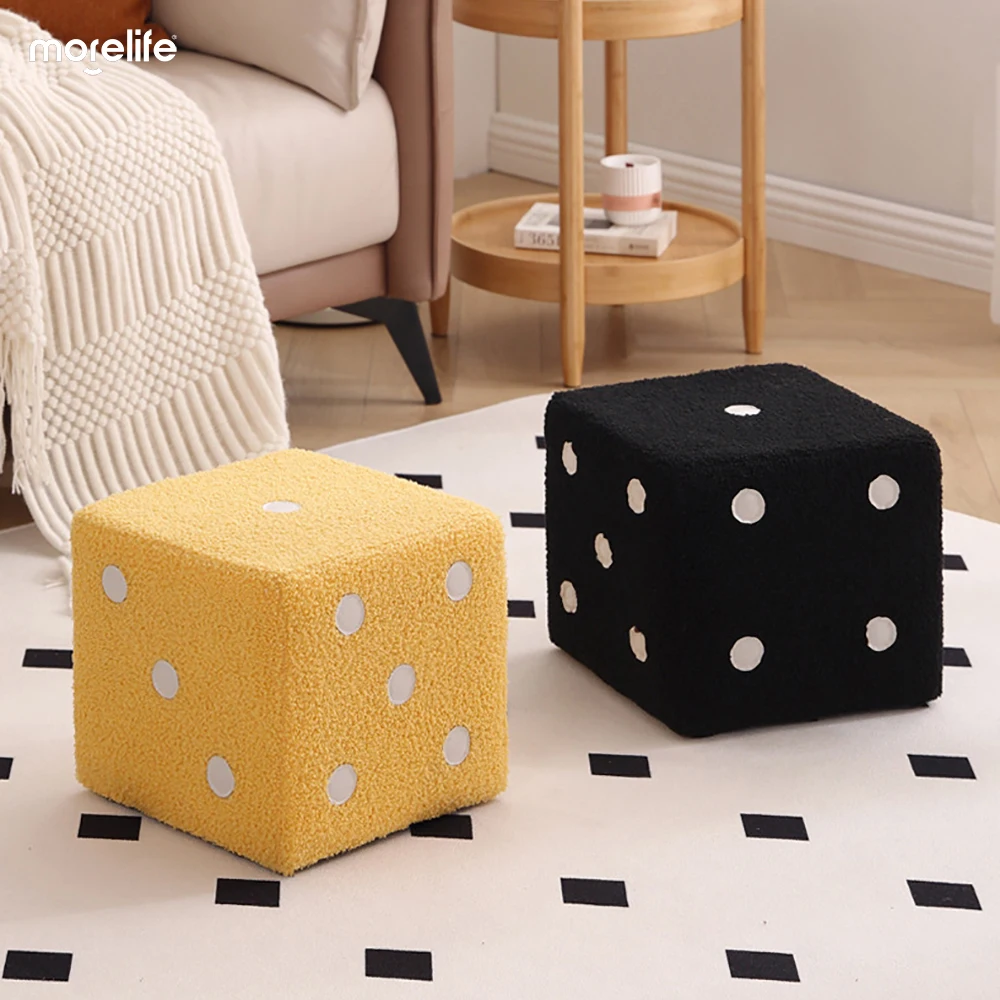 Modern Creative Dice Fun Footstool Black/white/pink Living Room Cashmere Lamb Shoe Changing Stools Ottomans Decoration Furniture