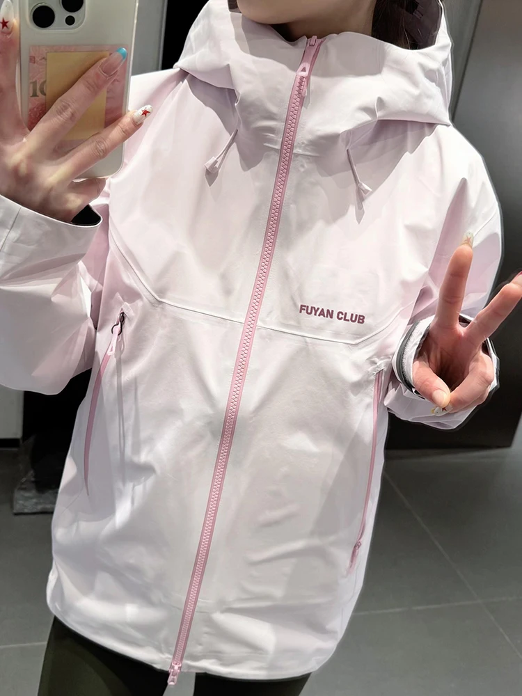 푸위안 여성용 핑크 후드 재킷 아웃도어 3-in- 방풍 방수 하이킹 의류 루즈핏 ..