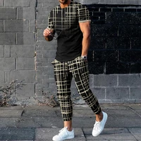 Fashion Men Tracksuit T-Shirt 2 Piece Set Short Sleeve Sportswear Suits Men Clothing Trousers Casual O-Neck Tops Pant Streetwear 1