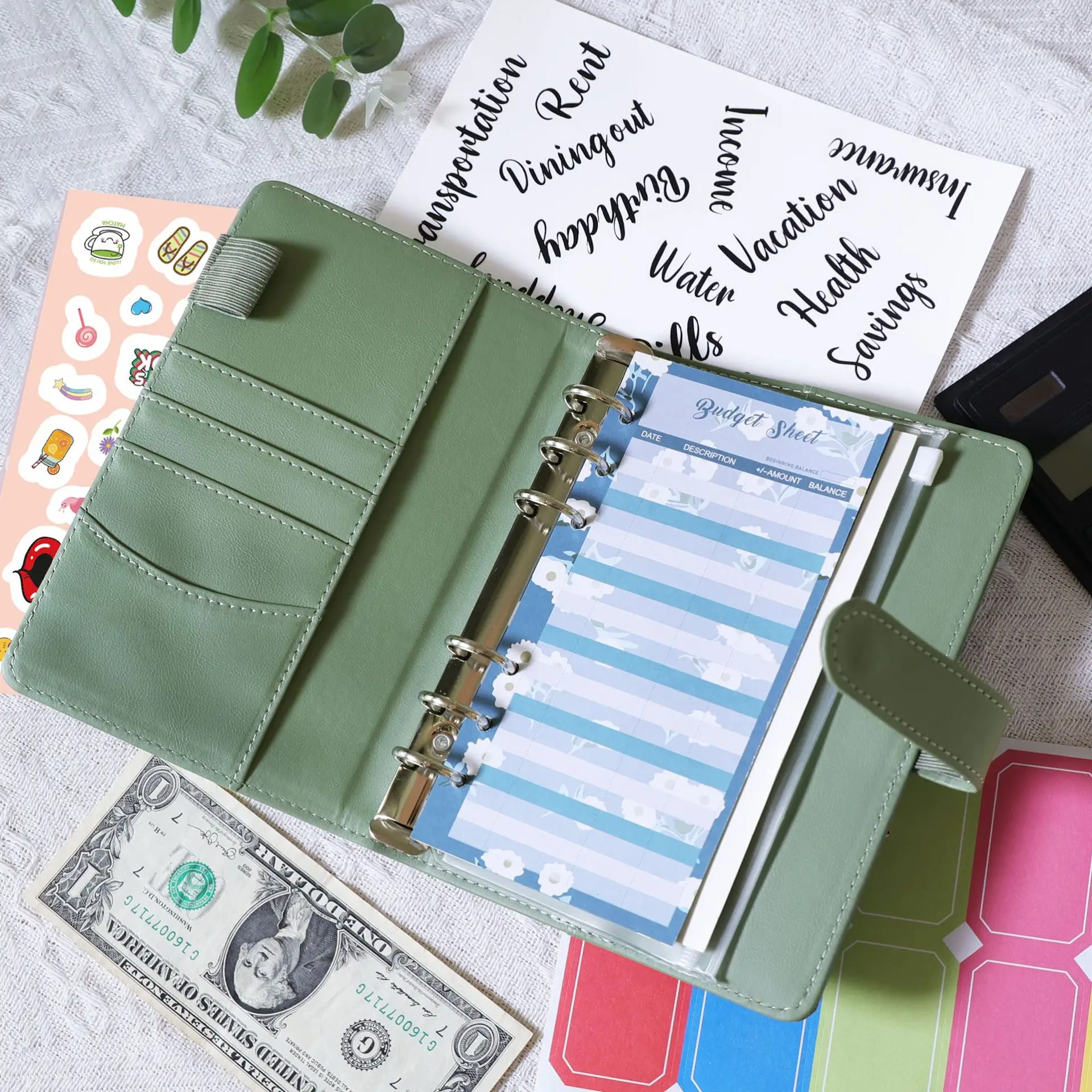 A6 Binder Budget Planner Notebook Covers Folder A6 Size 6 Hole Binder Pockets Plastic Binder Zipper Money Saving Envelope 2