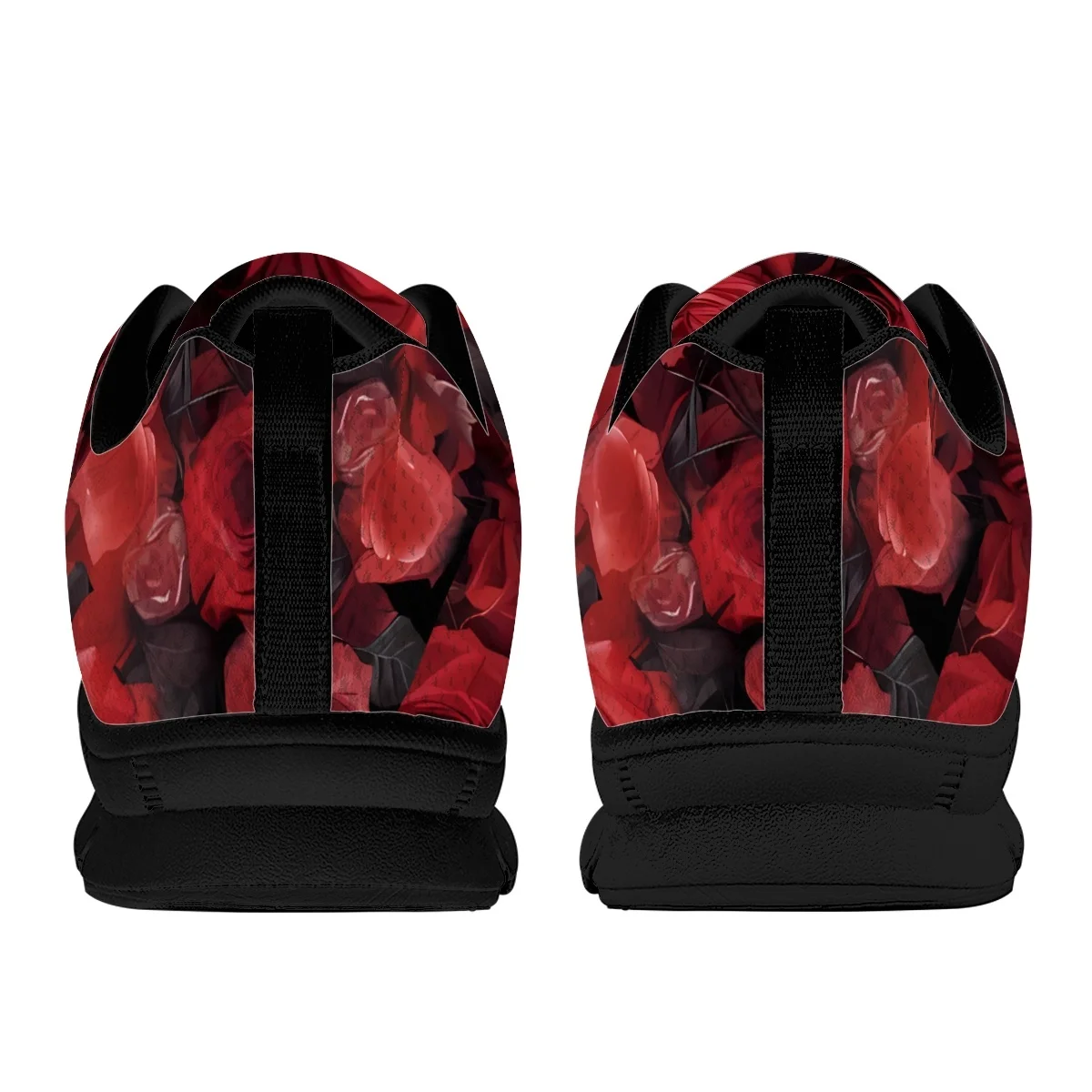 INSTANTARTS Pretty Red Flower Skull Gothic Design Casual Sneakers for Women Lightweight Walking Flats Non-Slip Vulcanized Shoes