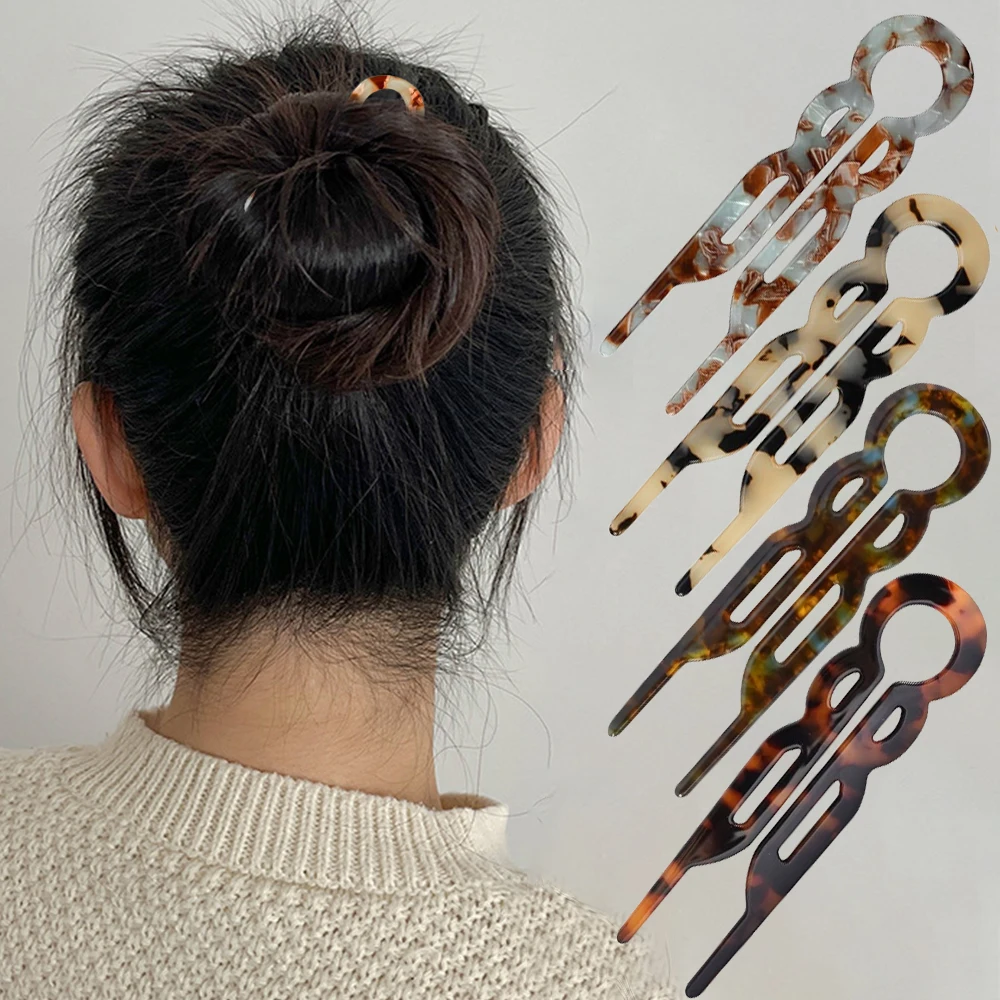 Fashion Bow Design Hair Bun U-Shaped Hair Sticks Acetate Hair Fork Hairpins Women Meatball Sweet Girls Hair Accessories Headband