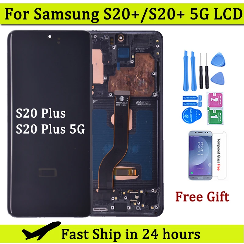 ЖК-дисплей AMOLED 6,7 дюйма для Samsung S20 Plus, ЖК-дисплей с сенсорным экраном и рамкой для Samsung S20 + 5G G985F/DS G986B, ЖК-дисплей
