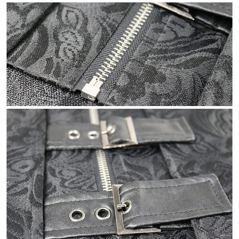 New Medieval Halloween Retro Patchwork Jacket Punk Gothic Tuxedo Trench Coat Folding Collar Hooded Leather Coat Assassin Costume