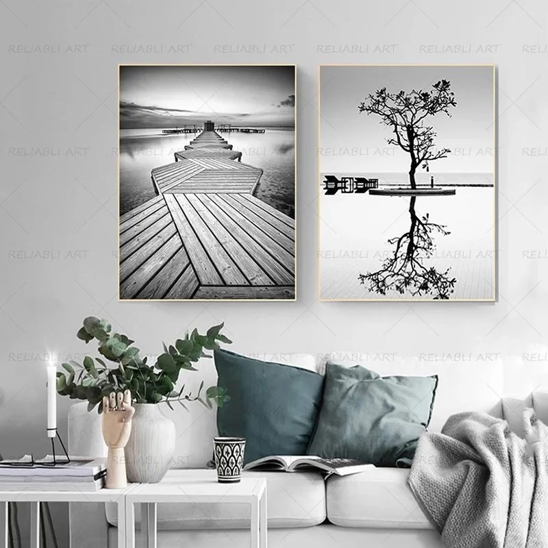 Bridge Tree Poster Pittura Minimalista Su Tela Immagini Di Paesaggi Modulari Decorazioni Per La Casa Stampe In Stile Nordico Arte Della Parete In Bian