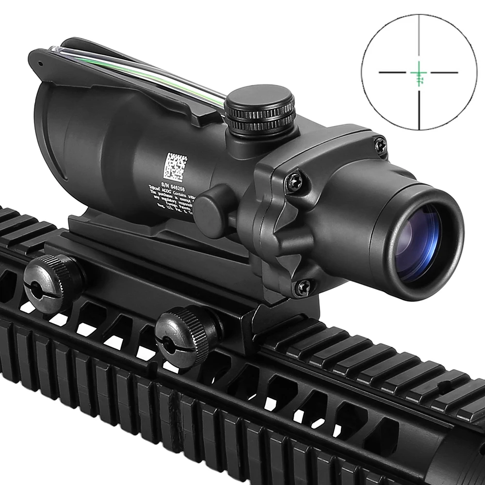 

4X32 Rifle Red Dot Scope Hunting ACOG Real Fiber Optics Green Tactical Optical Sight Caza