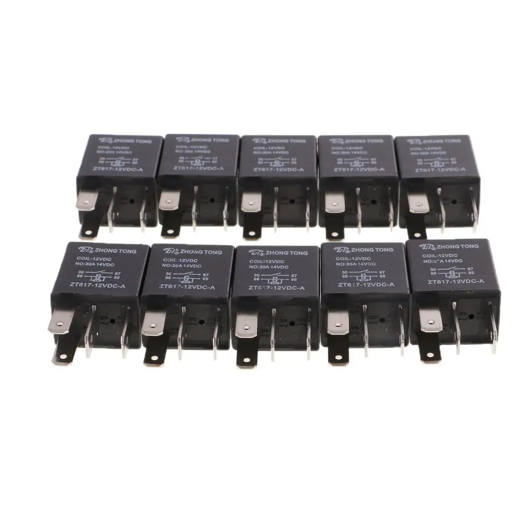 DC 12V 30 AMP Car Automotive Boat Truck 4 Pins SPST Alarm Relay Pack of 10