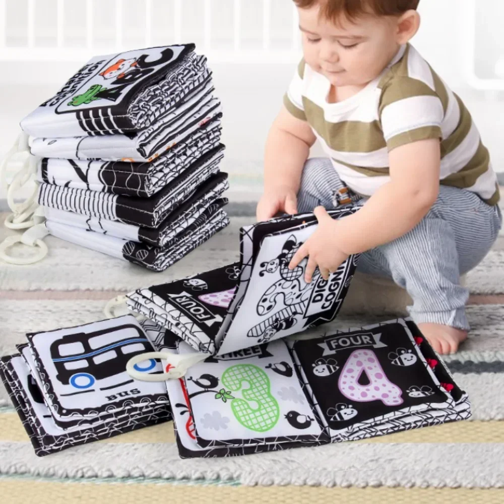 Baby Clothes Book Soft Black and White High Contrast Visual Stimulation Book Toddler Early Learning Educational Book Sensory Toy 6