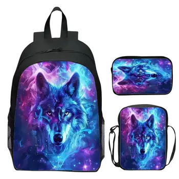Animal Wolf Three Piece Set Elementary School Student Backpack Children's Shoulder Bag Shoulder Bag Pen Bag 1