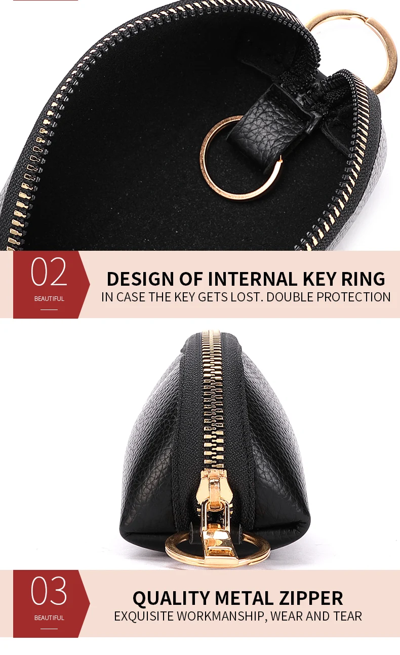 Männer Lychee gemustertes weiches Leder modische Schlüssel tasche Reiß verschluss niedliche Mini-Null Brieftasche Mädchen – Detail 5